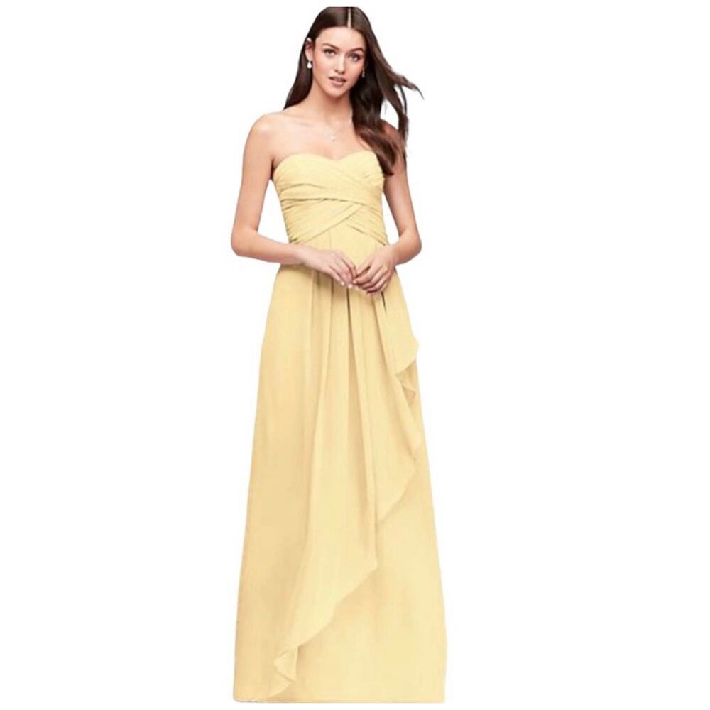David's Bridal Strapless Yellow Wedding Dress